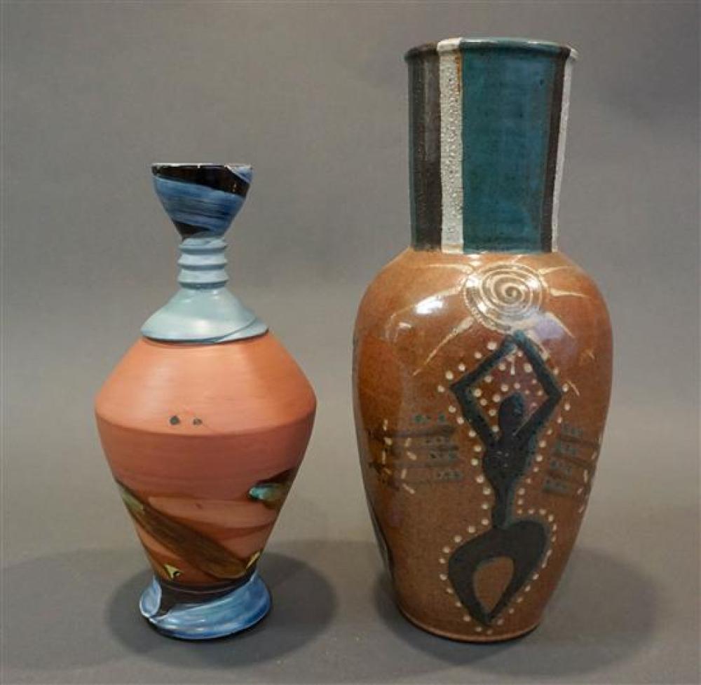 TWO CONTEMPORARY POTTERY VASES