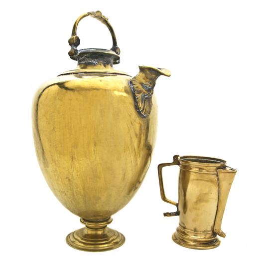 Two Continental Brass Pitchers each