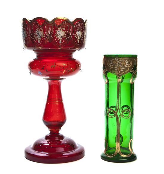 Two Continental Enameled Glass