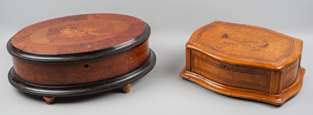 TWO CONTINENTAL INLAID WOOD TRINKET