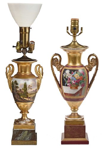 TWO CONTINENTAL PAINTED AND GILT