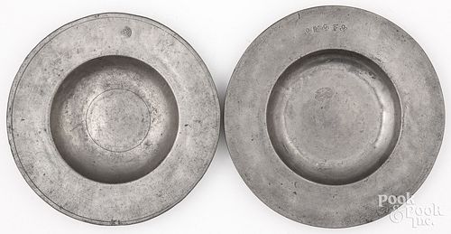 TWO CONTINENTAL PEWTER PLATES, 18TH