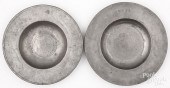 TWO CONTINENTAL PEWTER PLATES,