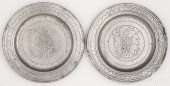 TWO CONTINENTAL PEWTER PLATES,