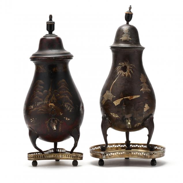 TWO CONTINENTAL TOLE SAMOVARS