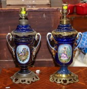 TWO CONTINENTAL URNS MOUNTED A