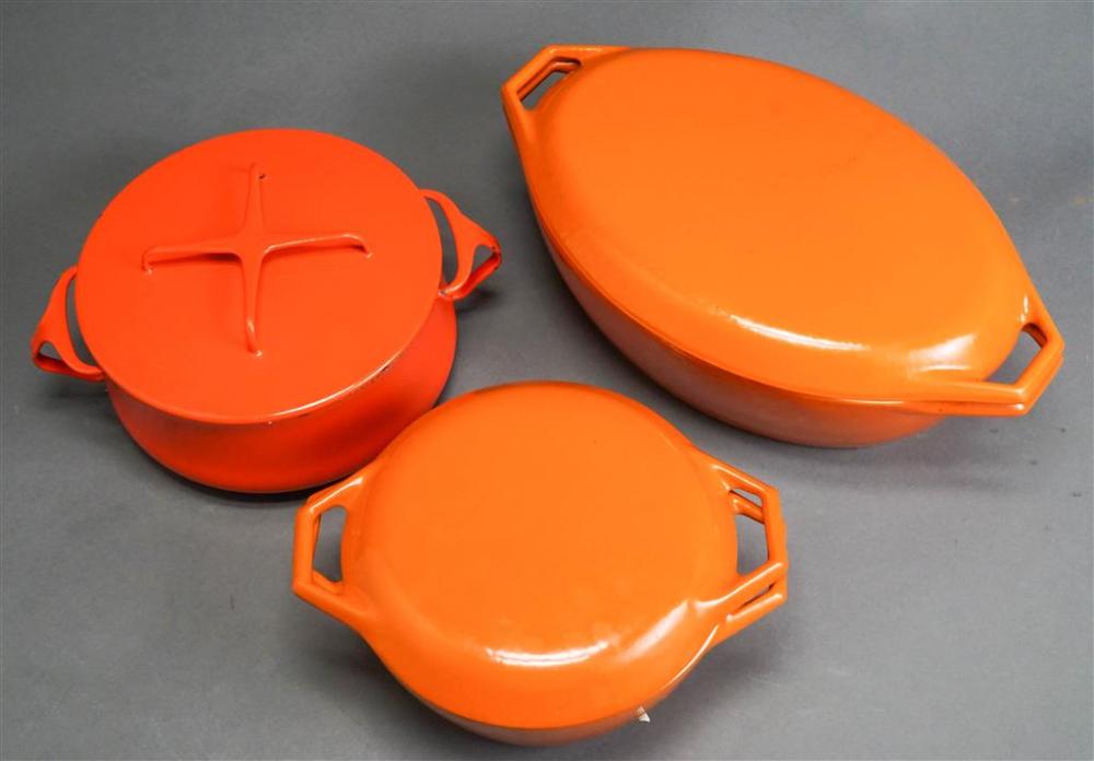 TWO COPCO ORANGE ENAMEL COVERED