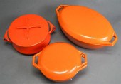 TWO COPCO ORANGE ENAMEL COVERE