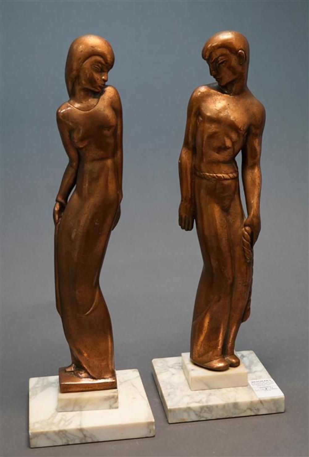 TWO COPPER FOILED PLASTER FIGURES