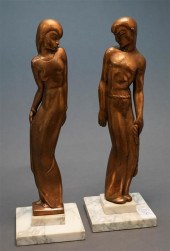 TWO COPPER FOILED PLASTER FIGU