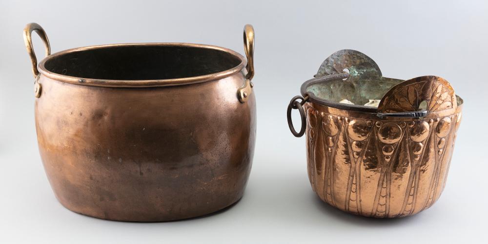 TWO COPPER KETTLES LATE