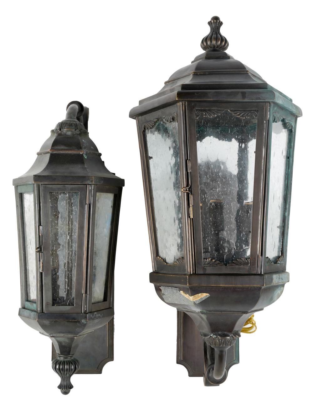 TWO COPPER LANTERN WALL LIGHTSTwo