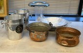 TWO COPPER POTS, A WOK, TWO AL