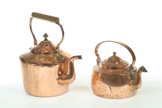 TWO COPPER TEA KETTLES. 