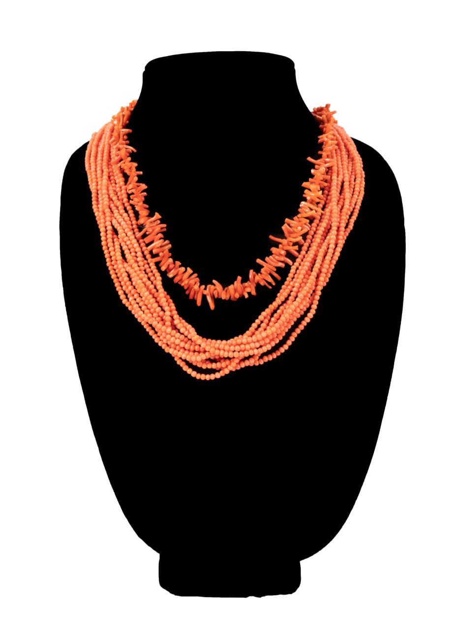 TWO CORAL AND GOLD NECKLACES, CA