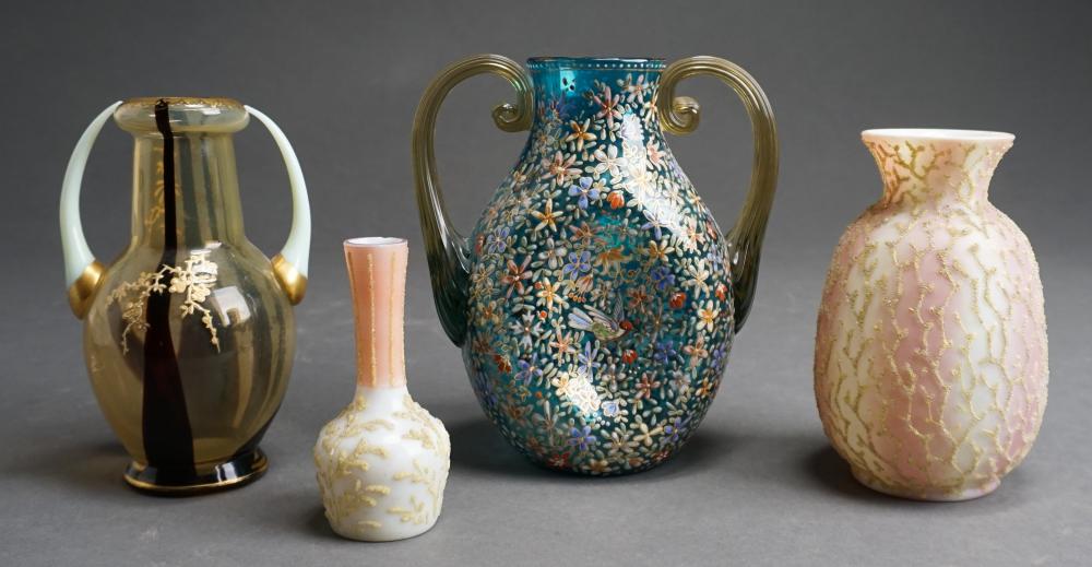 TWO CORALENE APPLIED ART GLASS