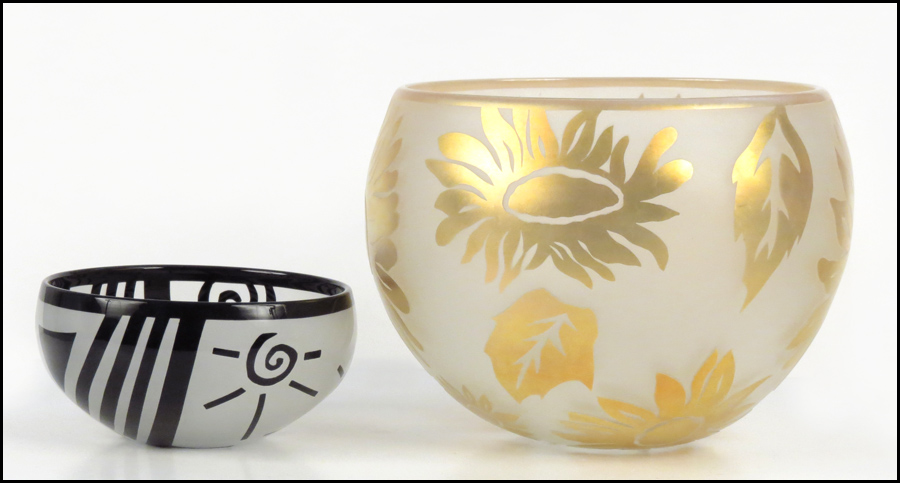 TWO CORREIA ART GLASS BOWLS. Gold