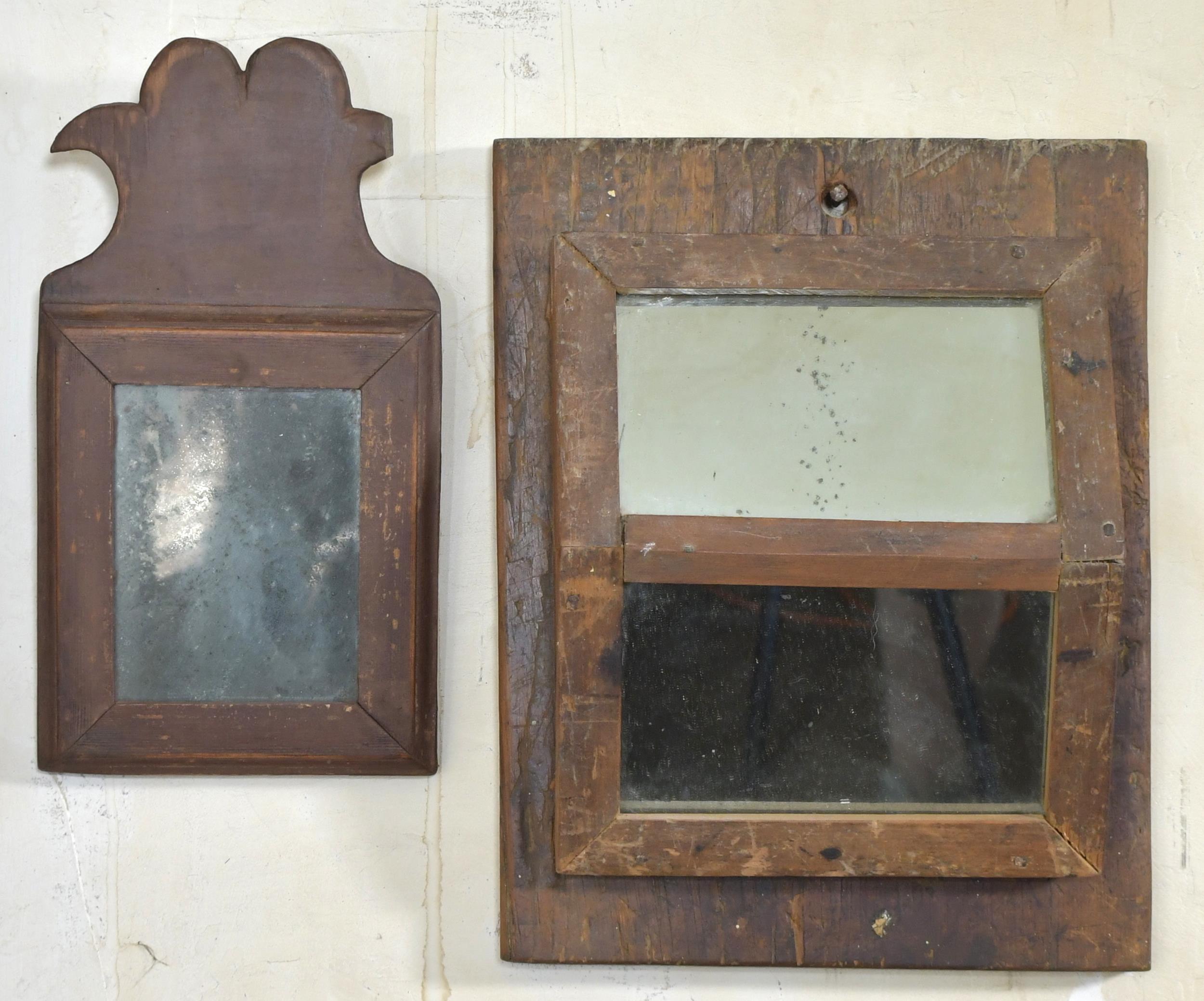 TWO COUNTRY PRIMITIVE WALL MIRRORS.