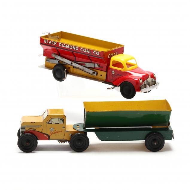 TWO COURTLAND TIN LITHO TRUCKS