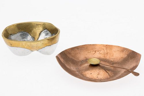 TWO CRAFT METAL BOWLS AND A