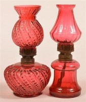 TWO CRANBERRY GLASS MINIATURE