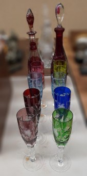 TWO CRANBERRY-TO-CLEAR ETCHED