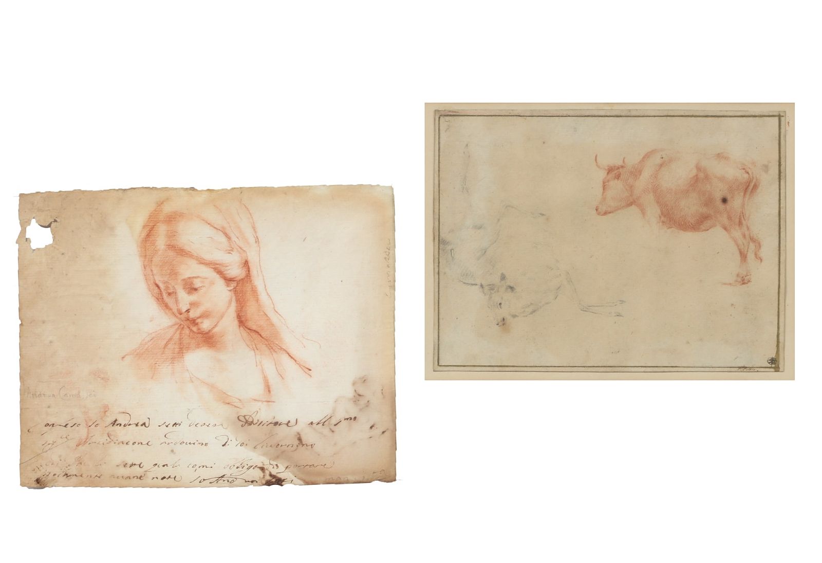 TWO CRAYON AND GRAPHITE DRAWINGS ON