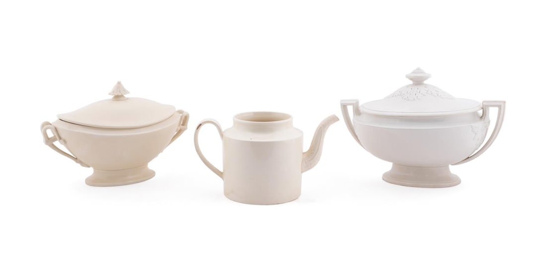 TWO CREAMWARE TUREENS AND AN