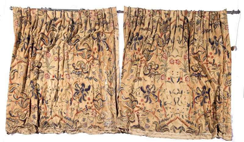 Two Crewel Drapery