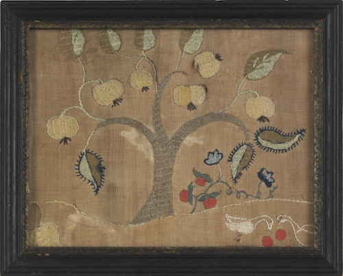 Two crewelwork panels mid 18th c.