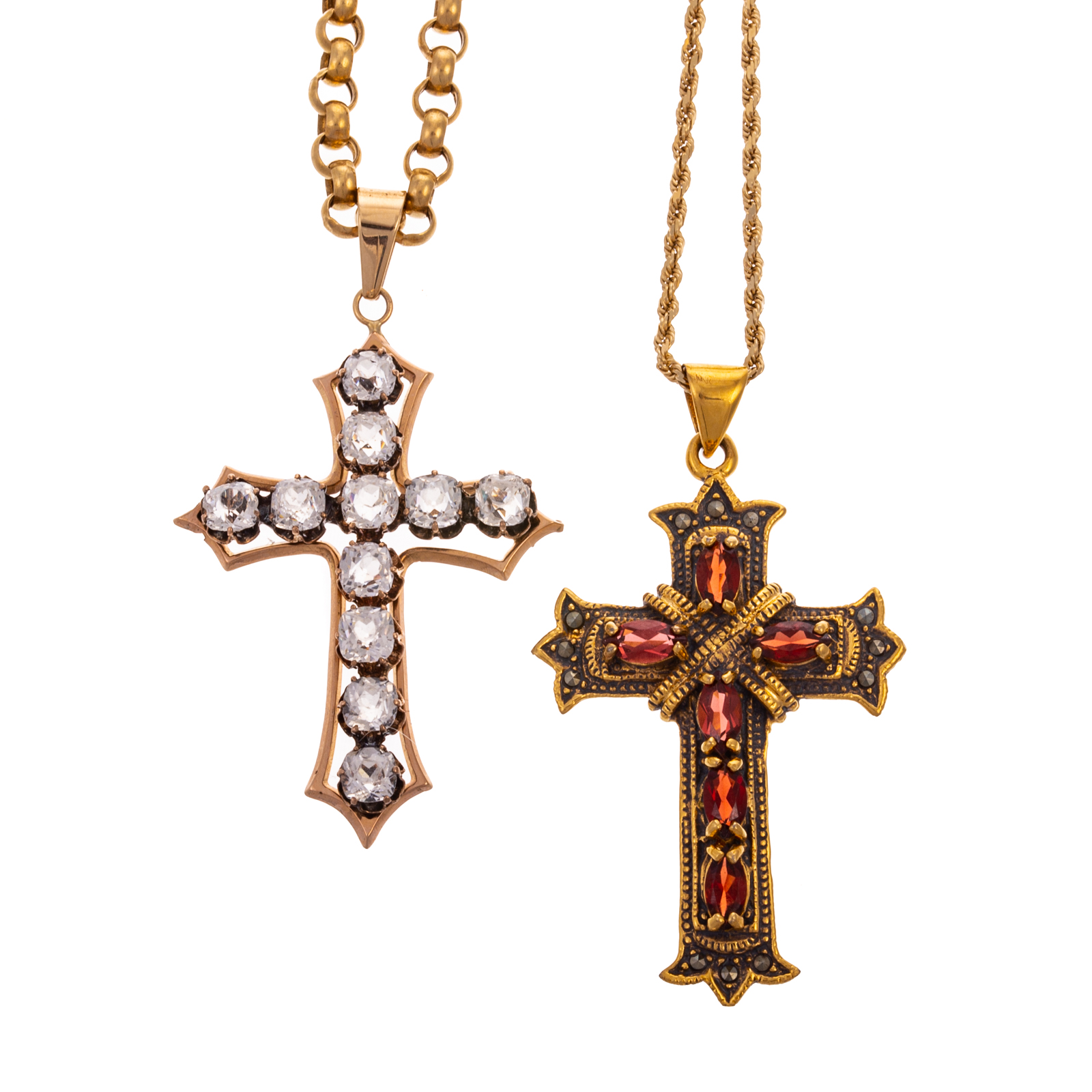 TWO CROSS PENDANTS WITH 14K