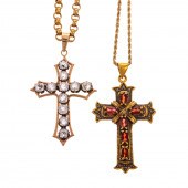 TWO CROSS PENDANTS WITH 14K YE