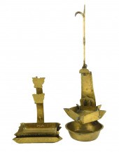TWO CRUSIE OIL LAMPS, ONE MARK