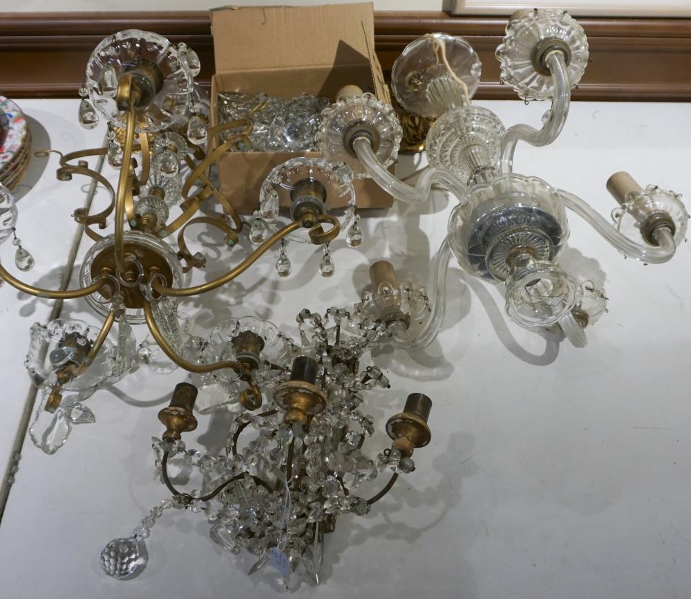 TWO CRYSTAL HANGING CHANDELIERS AND