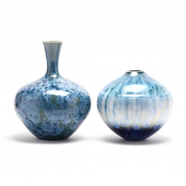 TWO CRYSTALLINE GLAZED POTTERY