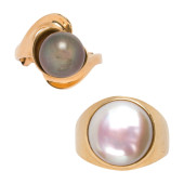 TWO CULTURED PEARL AND 14K GOL