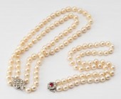 TWO CULTURED PEARL & GEM-SET N
