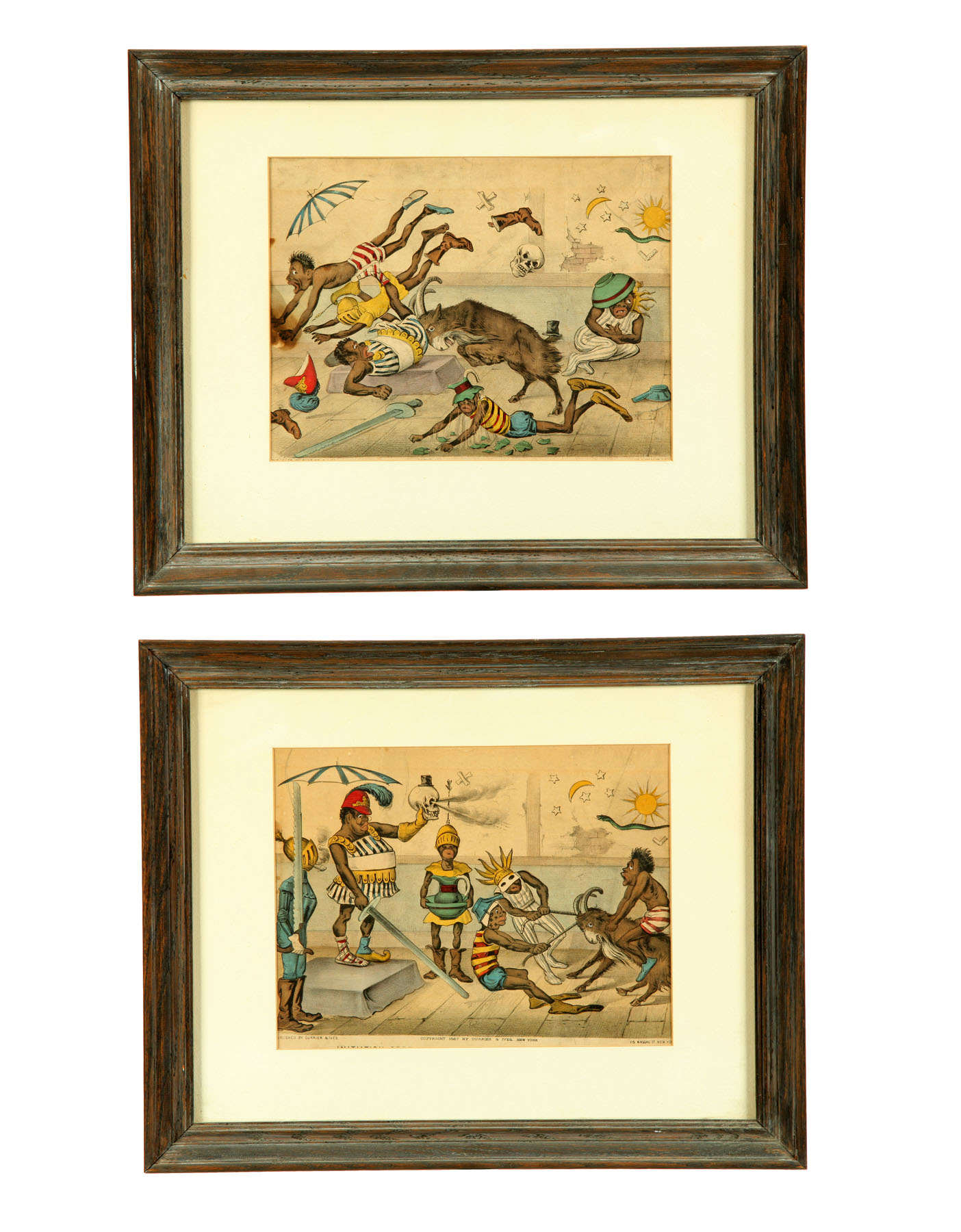 TWO CURRIER & IVES DARKTOWN PRINTS.