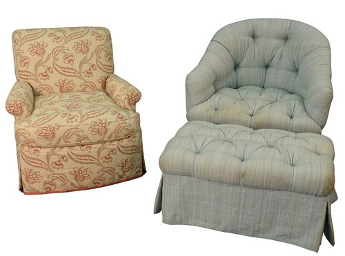 TWO CUSTOM UPHOLSTERED CLUB CHAIRS,