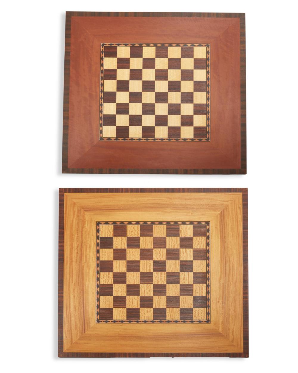 TWO CUSTOM WOOD CHESS BOARDSTwo