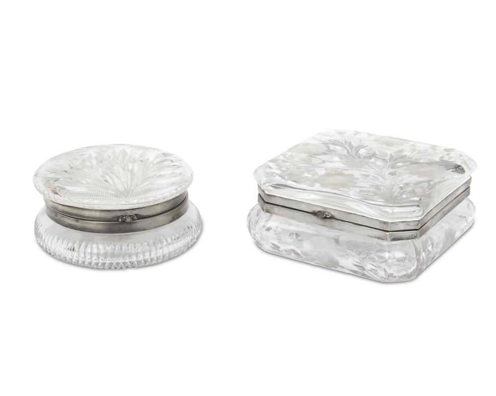 TWO CUT GLASS AND SILVER PLATE