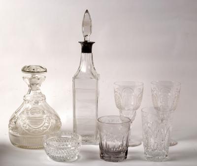 Two cut glass decanters, one with a