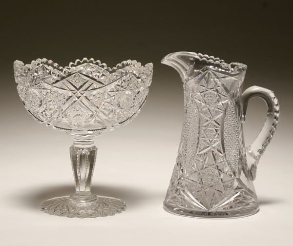 Two cut glass pieces; pitcher and