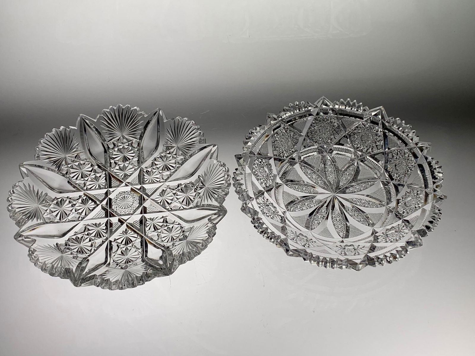 TWO CUT GLASS PLATES, ONE TUTHILL