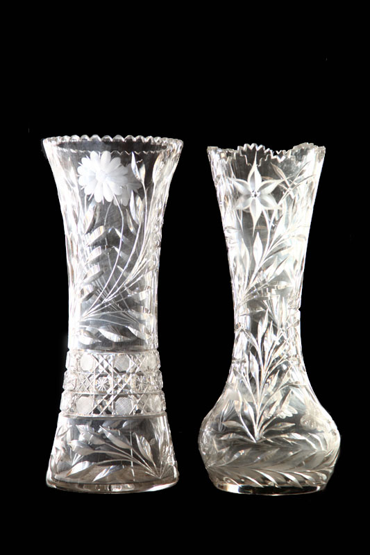 TWO CUT GLASS VASES.  American 