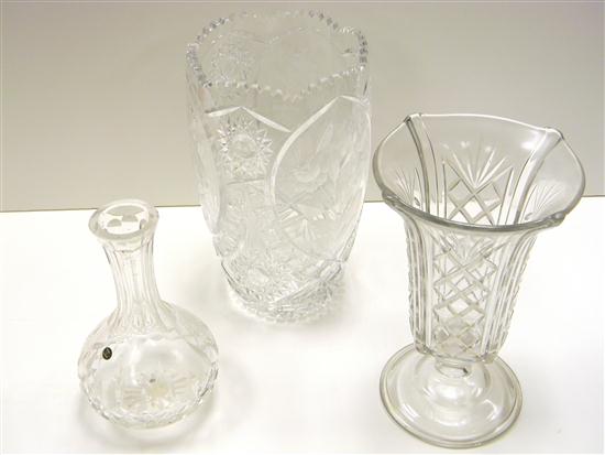 Two cut glass vases  one with