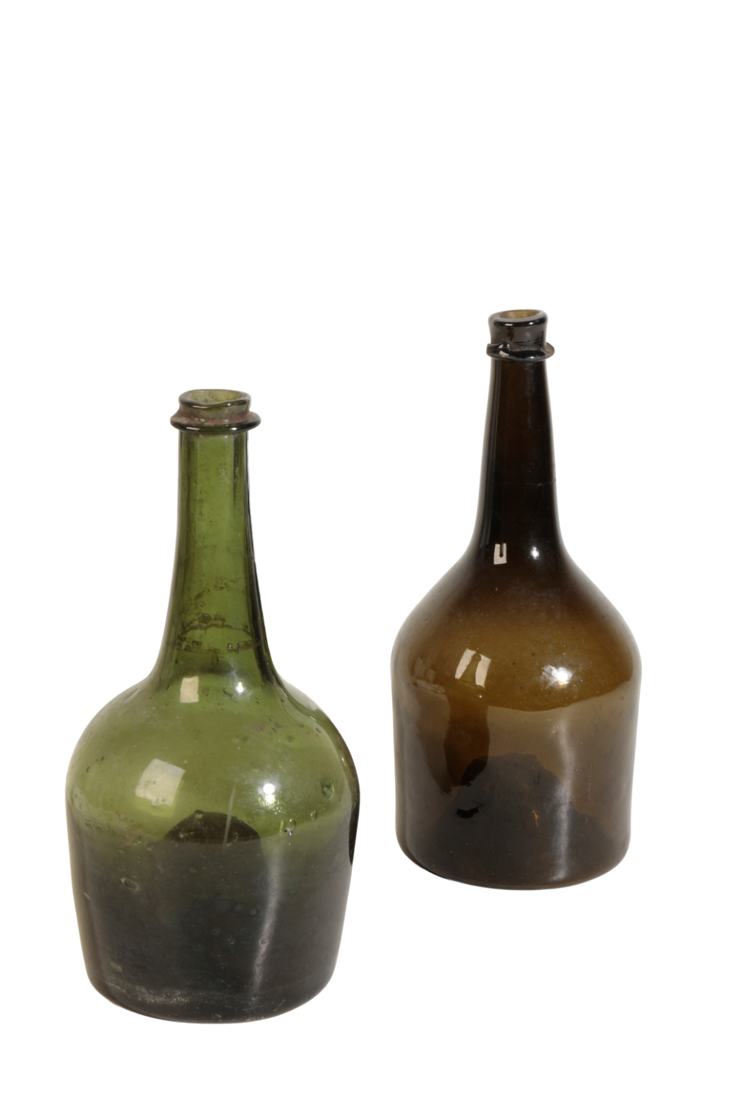 TWO CYLINDRICAL WINE BOTTLES,