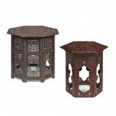TWO DAMASCUS CARVED AND EBONIS