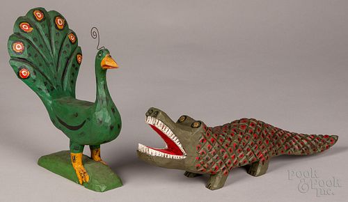 TWO DAN STRAWSER CARVED AND PAINTED