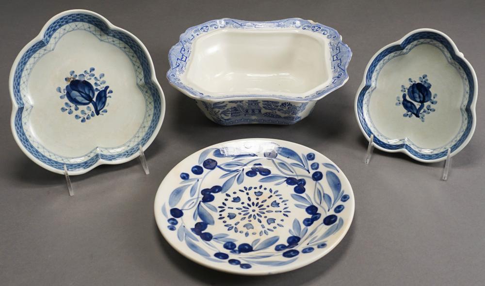 TWO DANISH BLUE DECORATED LEAF-FORM